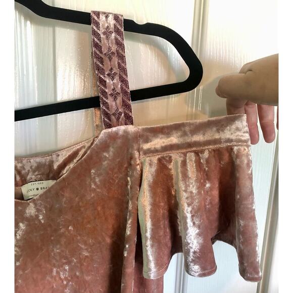 Lucky Brand Pink Crushed Velvet Cold Shoulder Top Embroidered Straps - Size XS - Picture 5 of 7
